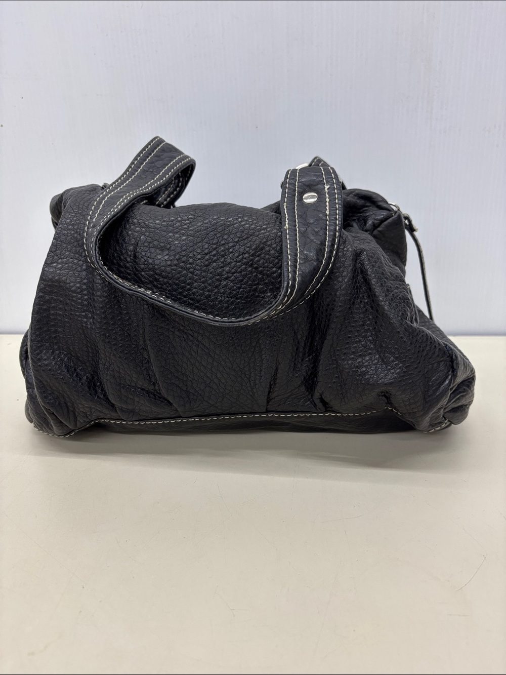 Red by Mark Ecko Black Pebbled Leather Shoulder Bag with Contrast Stitching
